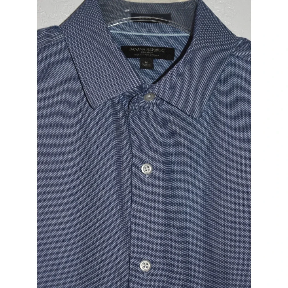 Banana Republic Grant Fit Blue Non-Iron Cotton Stretch Dress Shirt Medium Mens